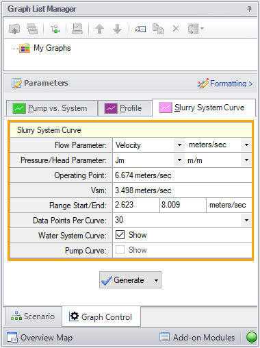 The data selection for the Graph Control settings in the Quick Access Panel.